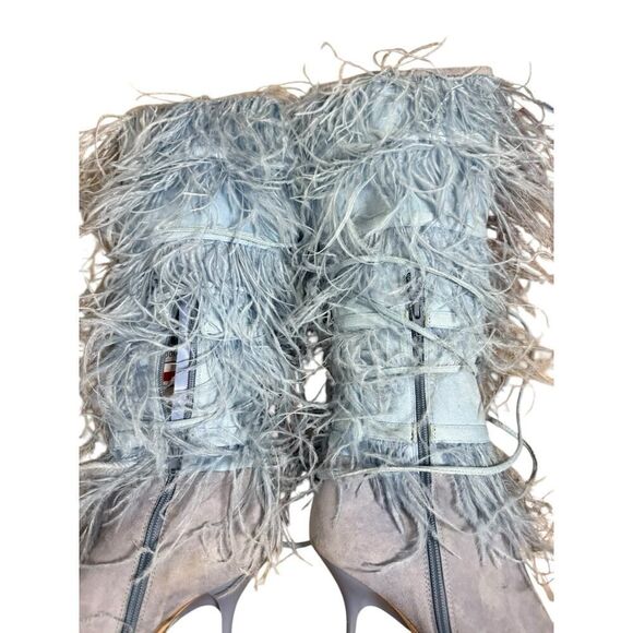 Jeffrey Campbell Shake Ya Boot Baby Blue Feather Leather Boots 7.5 - Picture 4 of 16
